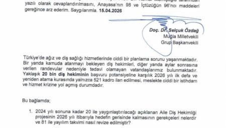 Selçuk Özdağ, Diş Hekimlerinin Atama Krizi Hakkında Önerge Verdi